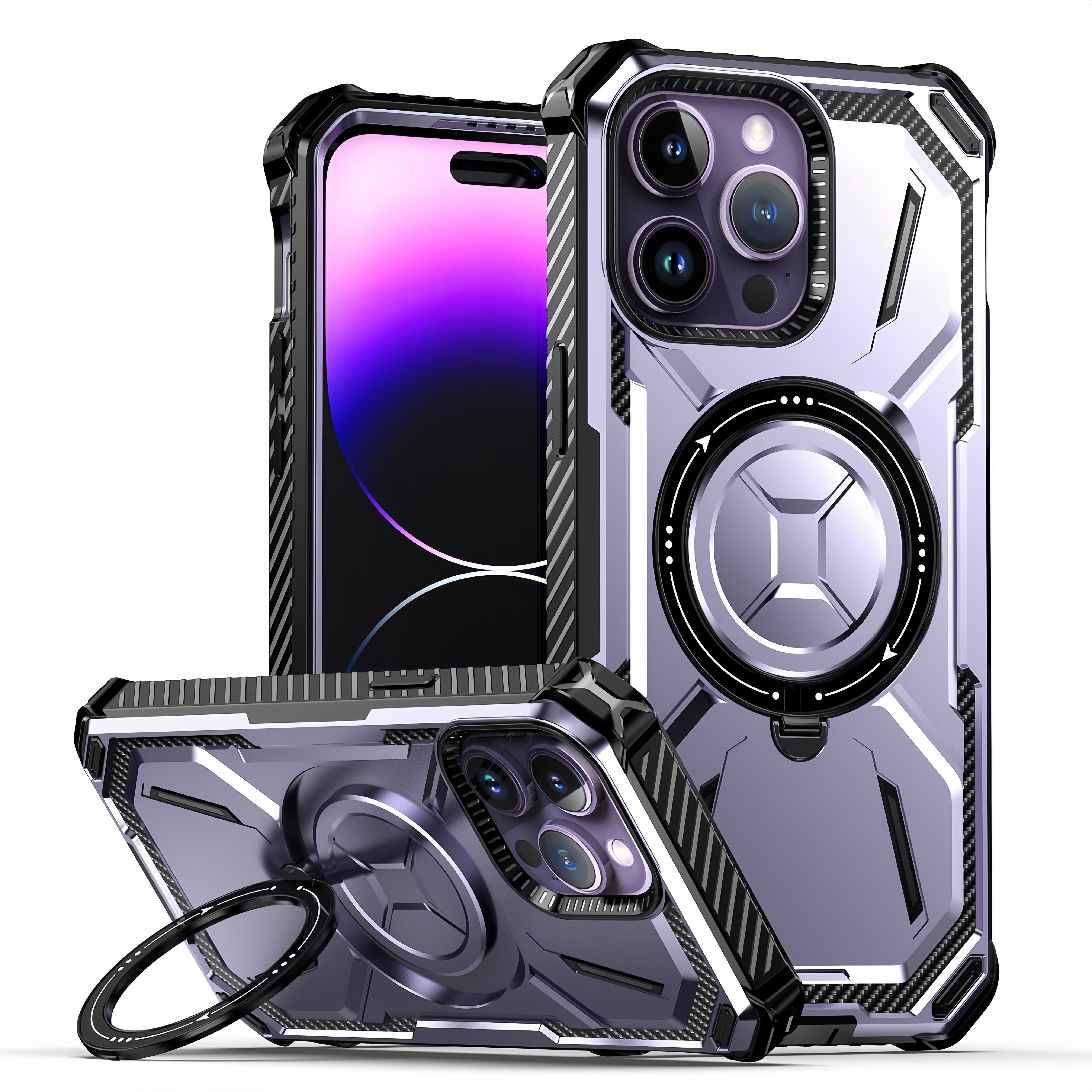 (1/100x Pack) 16 Series Dual Layer Shockproof Magnetic Kickstand iPhone Case
