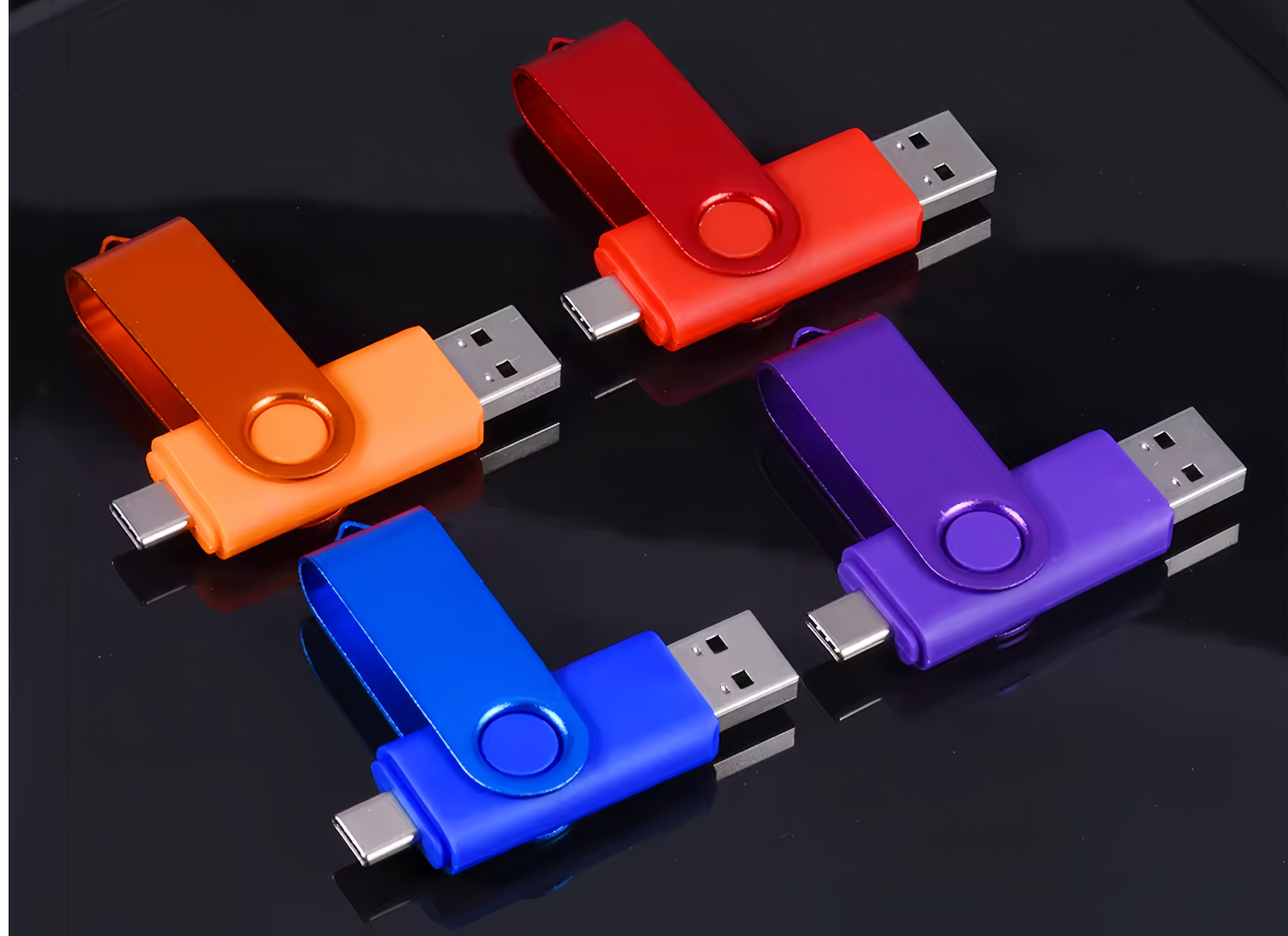 (1/100x Pack) 64/128GB 2 In 1 USB - Type C Key Flash Drive