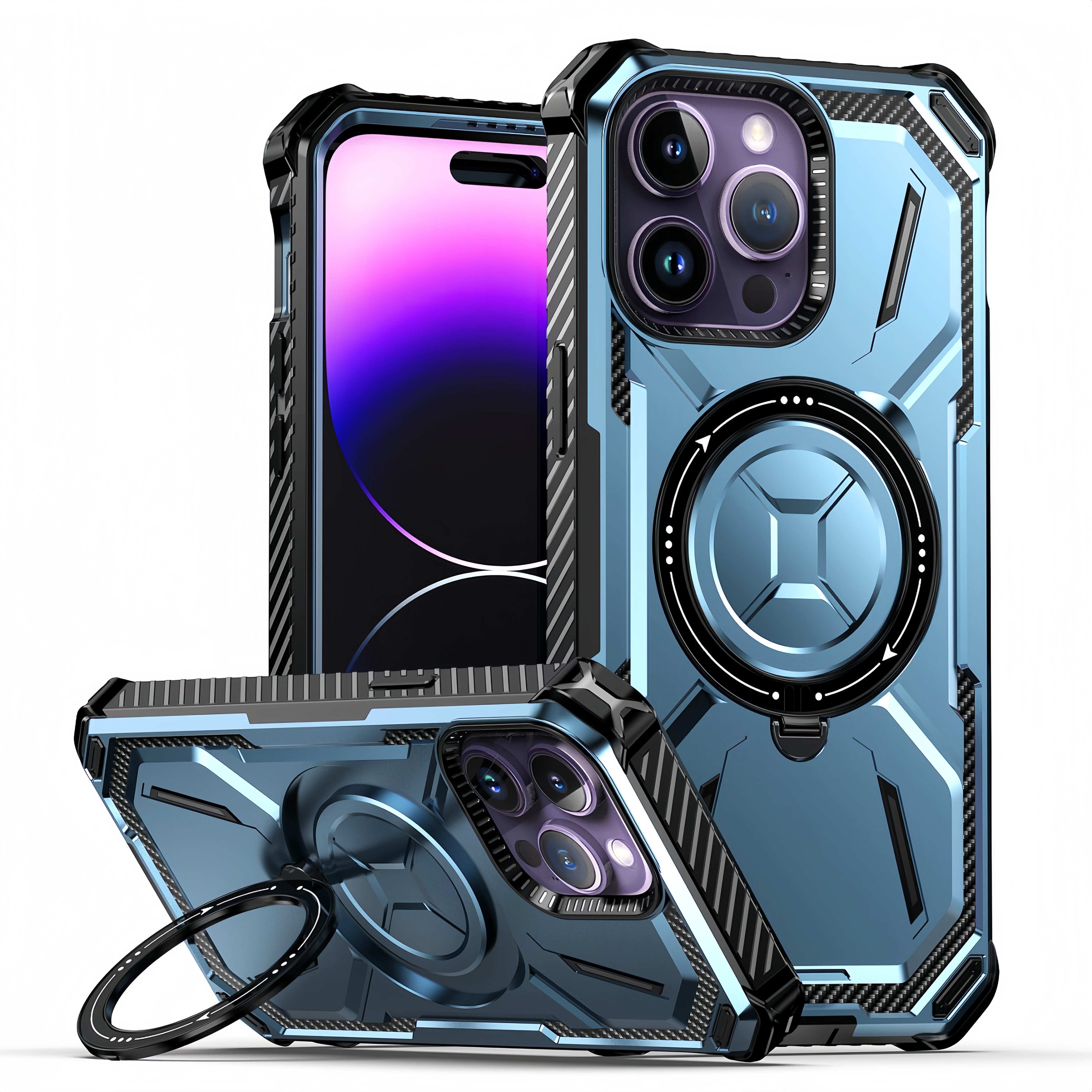 (1/100x Pack) 15 Series Dual Layer Shockproof Magnetic Kickstand iPhone Case