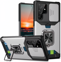 (1/100x Pack) S23 Series Magnetic Heavy Duty Samsung Case With Lens Cover + Card Holder