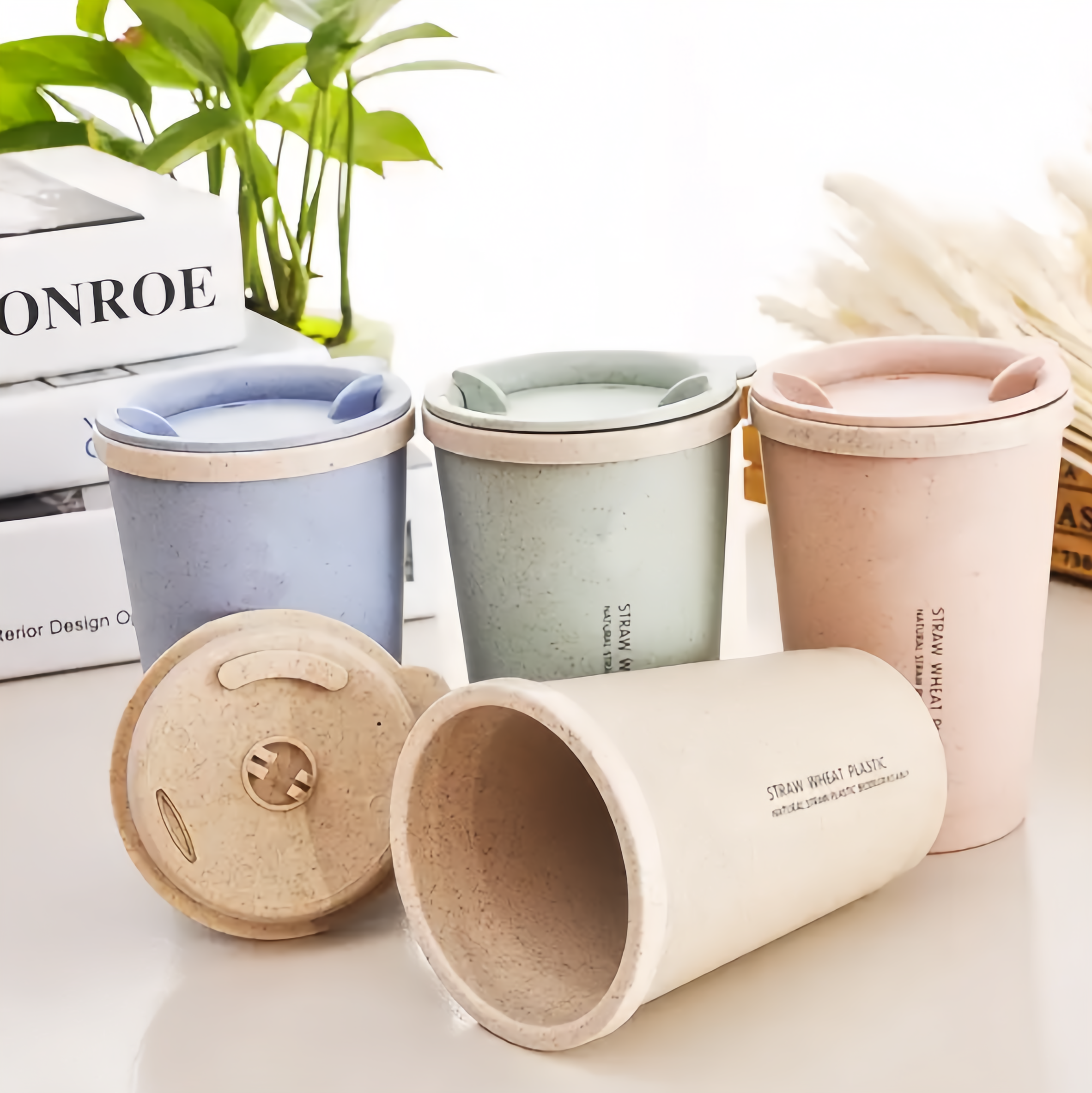 (1/100x Pack) 280ML Eco Friendly Wheat Straw Reusable Travel Mug