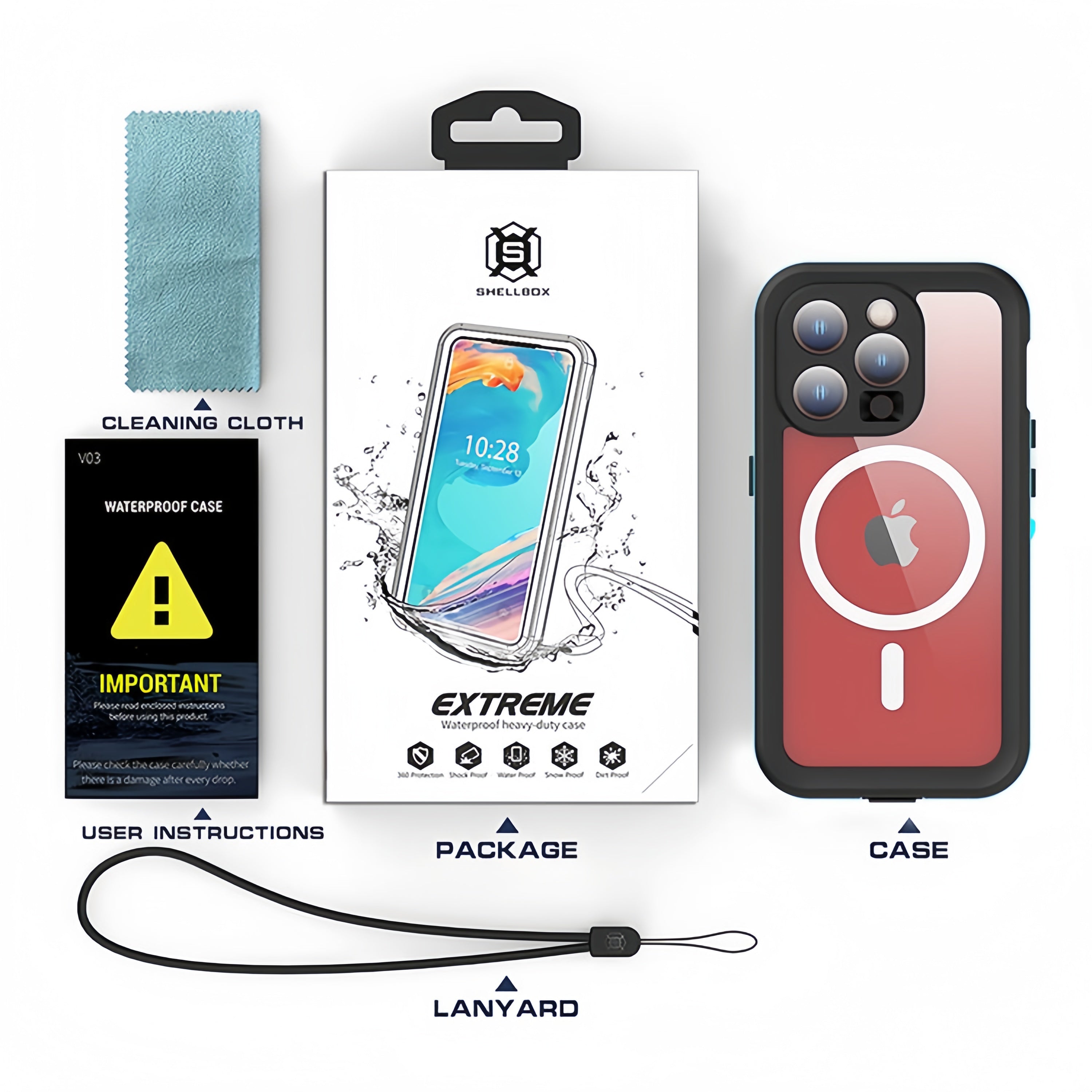 (1/100x Pack) 15 Series Shellbox Heavy Duty IP68 MagSafe Shock And Waterproof Phone Case