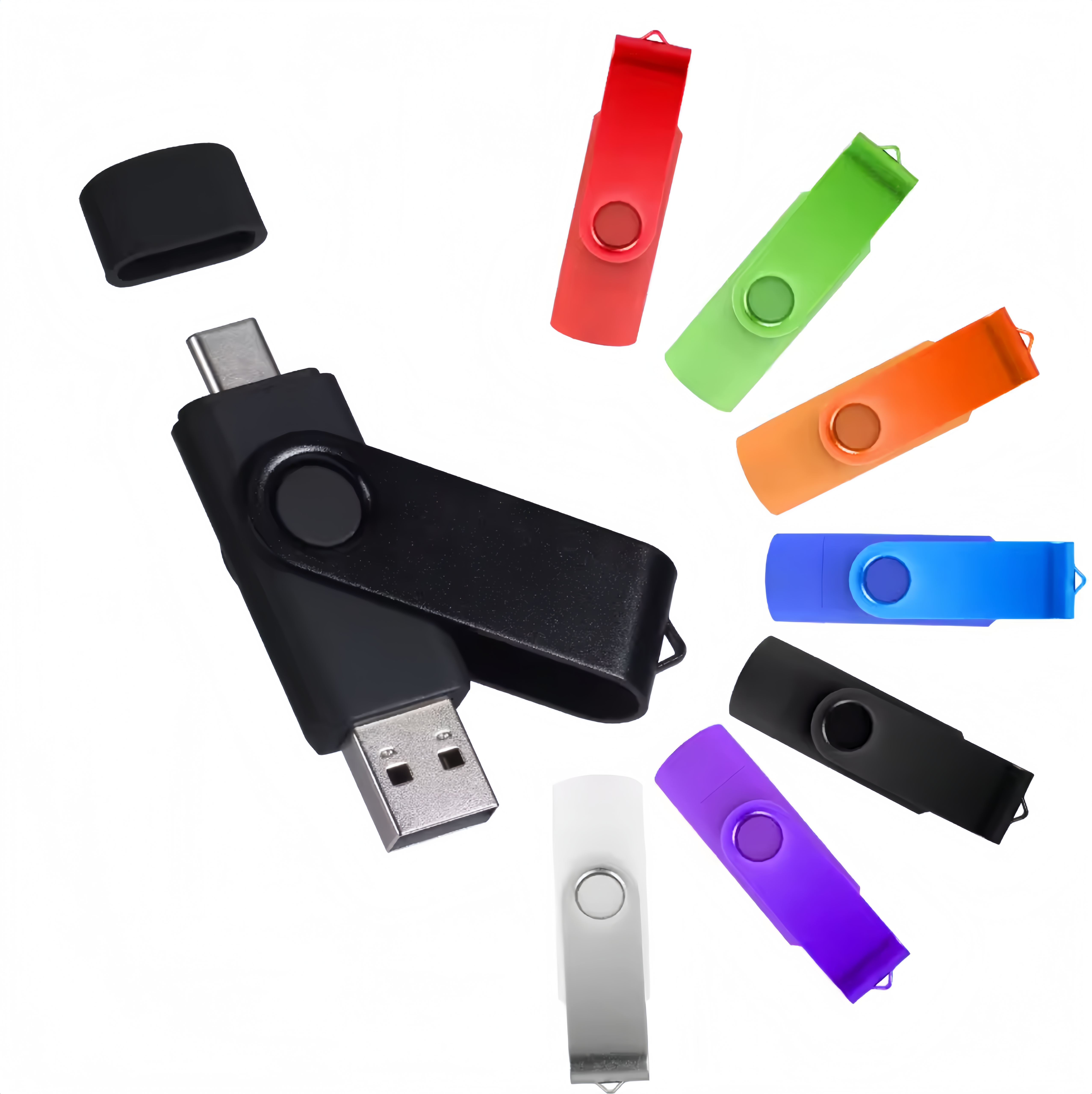 (1/100x Pack) 64/128GB 2 In 1 USB - Type C Key Flash Drive