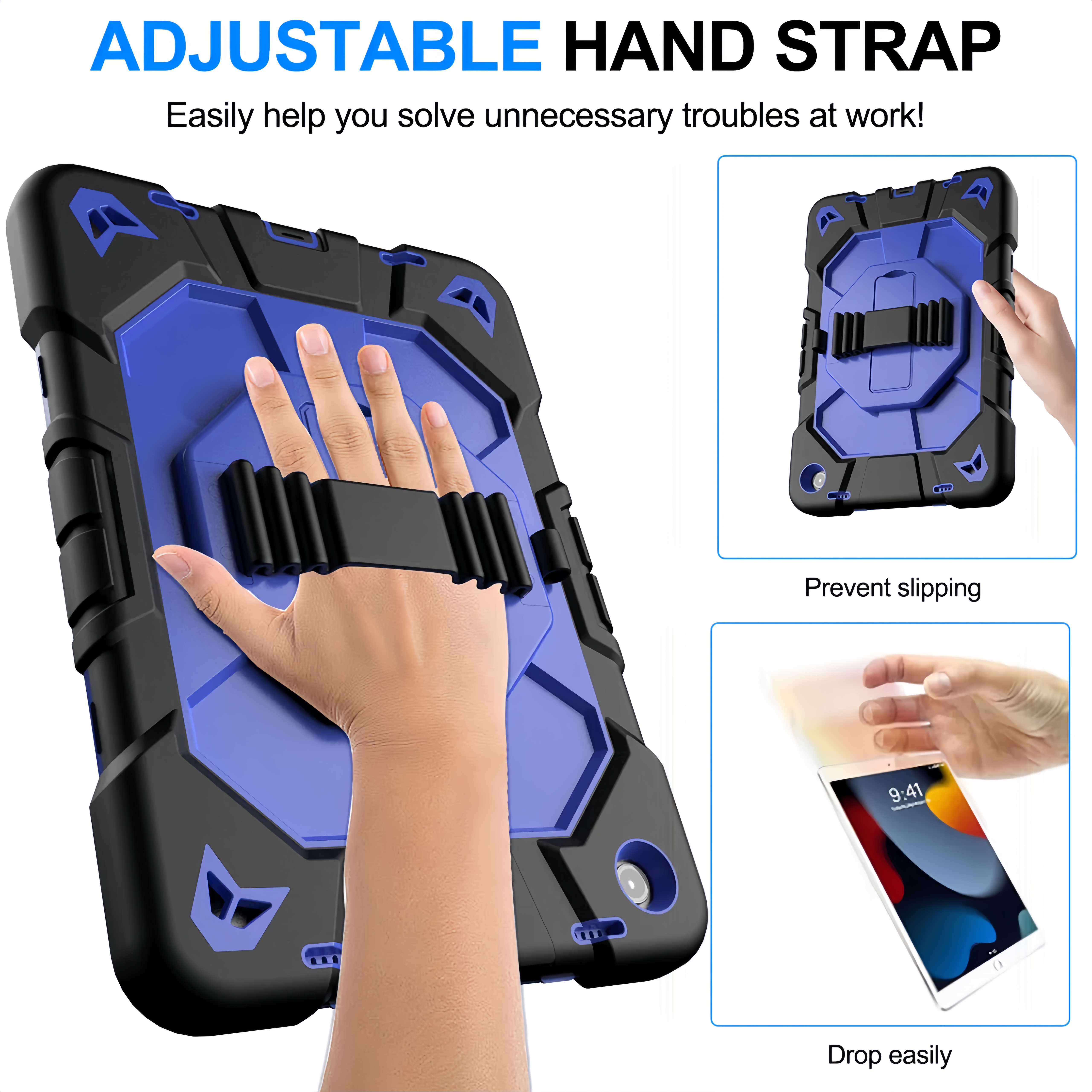 (1/100x Pack) Apple Generation 10, 11 Heavy Duty Grade iPad Case With Max Guard Handle/Grip