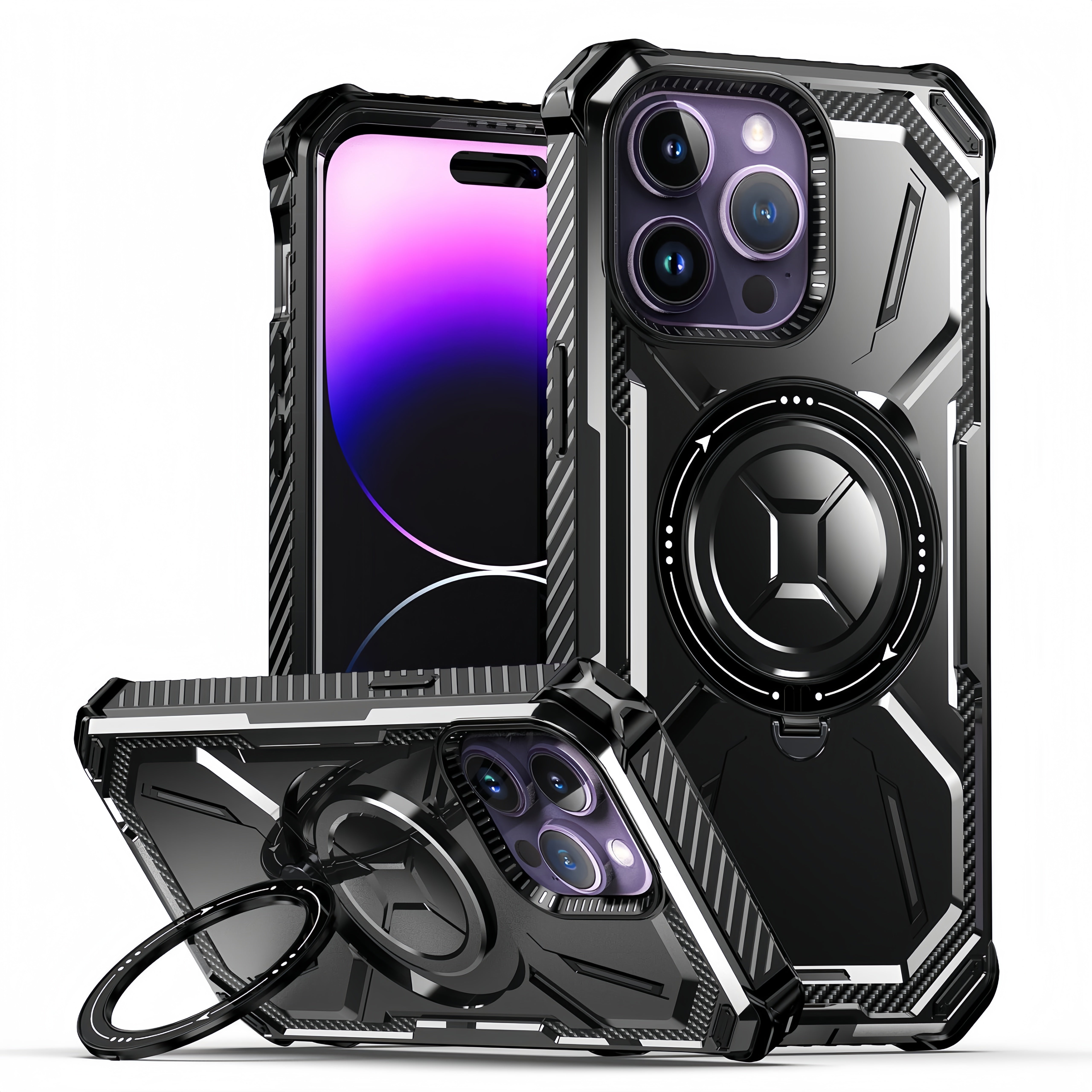 (1/100x Pack) 16 Series Dual Layer Shockproof Magnetic Kickstand iPhone Case