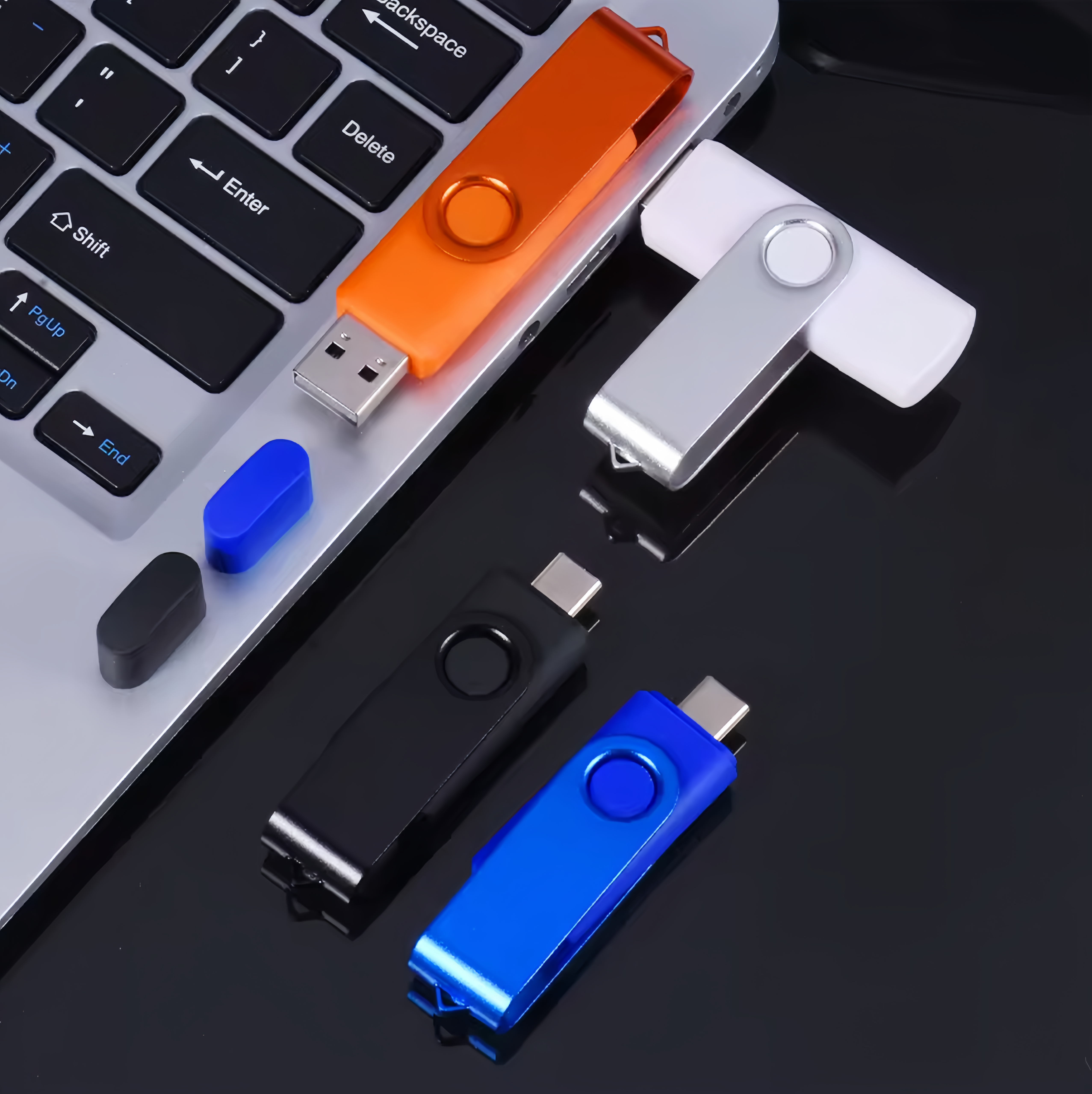 (1/100x Pack) 8/16/32GB 2 In 1 USB - Type C Key Flash Drive