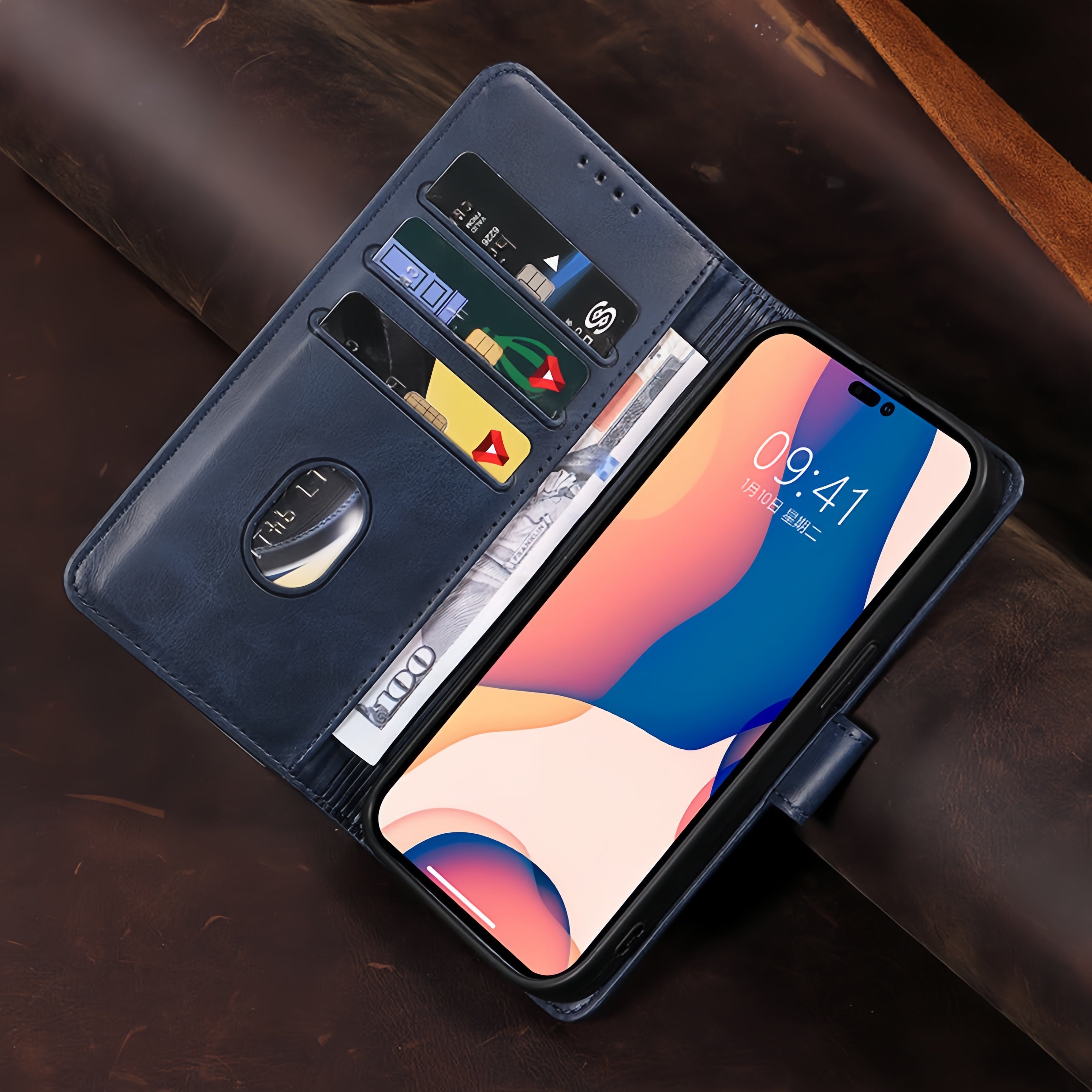 (1/100x Pack) iPhone 15 Series Flip Wallet Vegan Leather Case